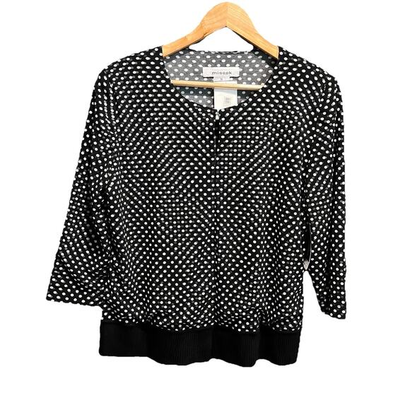 Exclusively Misook Black White Polka Dot Padded Shoulder Women's Cardigan Size M - Picture 1 of 5